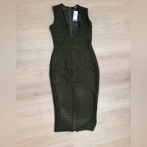 Missguided Olive Green Sheer-Striped Bodycon Dress